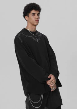 JHYQ Washed Torn Collar Long Sleeve(Jhyq Washed Torn Collar Long Sleeve) -Youth Urban Wear Black01