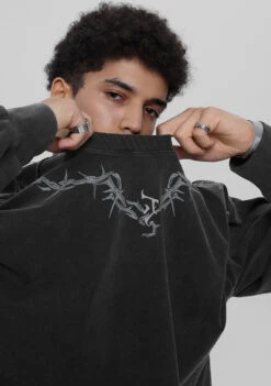 JHYQ Washed Torn Collar Long Sleeve(Jhyq Washed Torn Collar Long Sleeve) -Youth Urban Wear Grey2