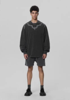 JHYQ Washed Torn Collar Long Sleeve(Jhyq Washed Torn Collar Long Sleeve) -Youth Urban Wear Grey4