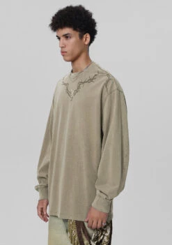 JHYQ Washed Torn Collar Long Sleeve(Jhyq Washed Torn Collar Long Sleeve) -Youth Urban Wear Khaki4