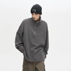 77F7GHT Quarter Zip Ribbed Fleece Jacket(77f7ght Quarter Zip Ribbed Fleece Jacket) -Youth Urban Wear O1CN016l1SIE1r3OrNlVTsU 1124265575