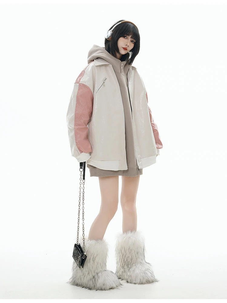 GCINIM Two-Tone Faux Leather Jacket(Gcinim Two Tone Faux Leather Jacket) 4 GCINIM Two-Tone Faux Leather Jacket(Gcinim Two Tone Faux Leather Jacket) - Image 2