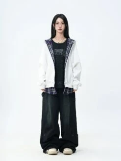 JUMPNEXT Layered Plaid Lined Zip Jacket(Jumpnext Layered Plaid Lined Zip Hoodie) -Youth Urban Wear O1CN01J45XaS1Zmb2ltBEkP 2126143237