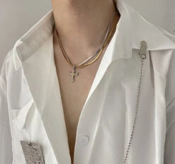 HEIMA Two-Tone Cross Necklace(Heima Two Tone Cross Necklace) -Youth Urban Wear O1CN01MuJXQS1cLygOeh99c 2206723823585