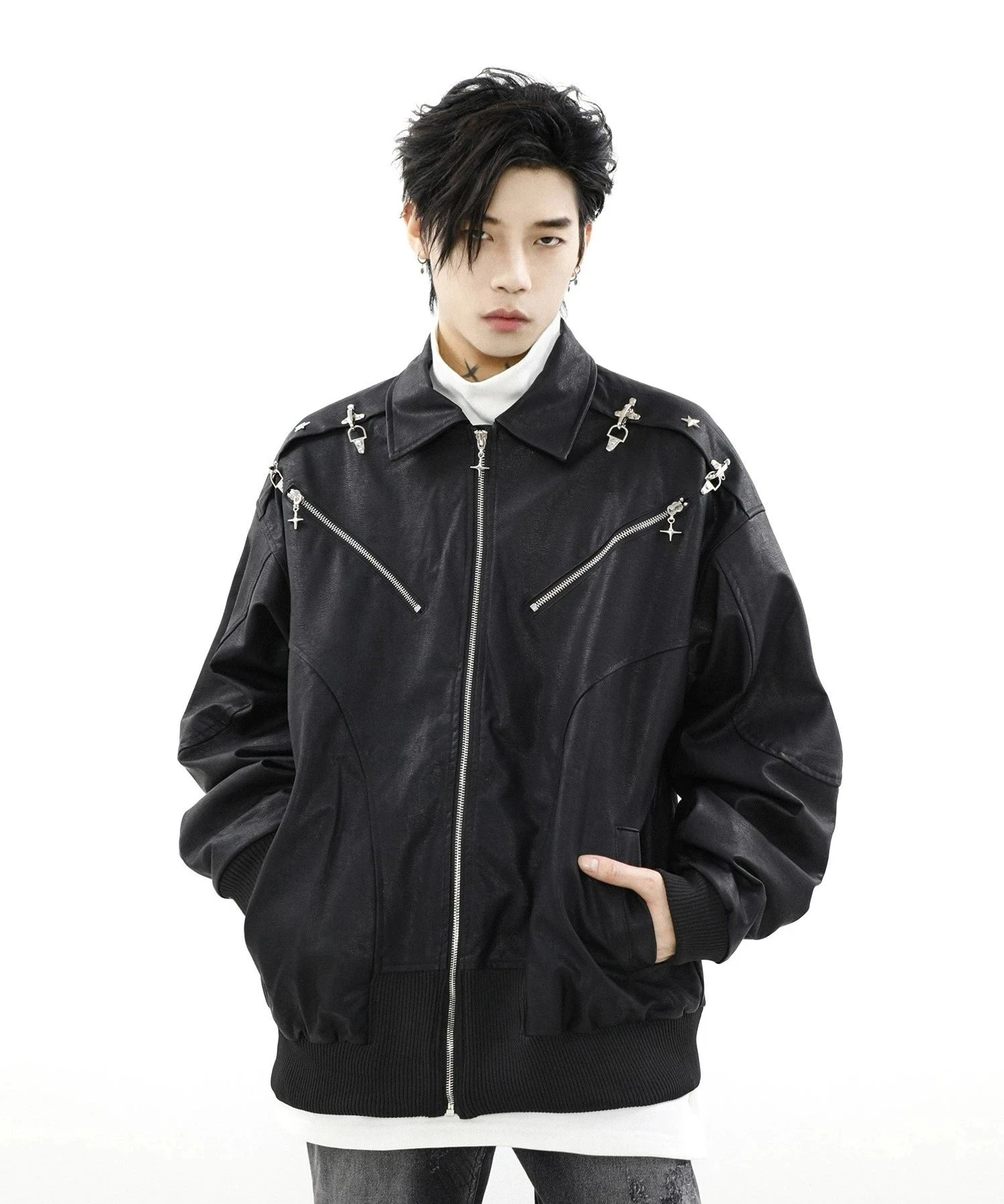 MRNEARLY Star-Studded Bomber Jacket(Mrnearly Star Studded Bomber Jacket) 16 MRNEARLY Star-Studded Bomber Jacket(Mrnearly Star Studded Bomber Jacket) - Image 14