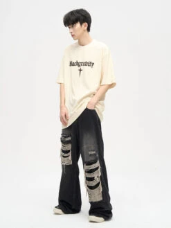 WLNEXT Patched Distressed Jeans(Wlnext Patched Hole Jeans)