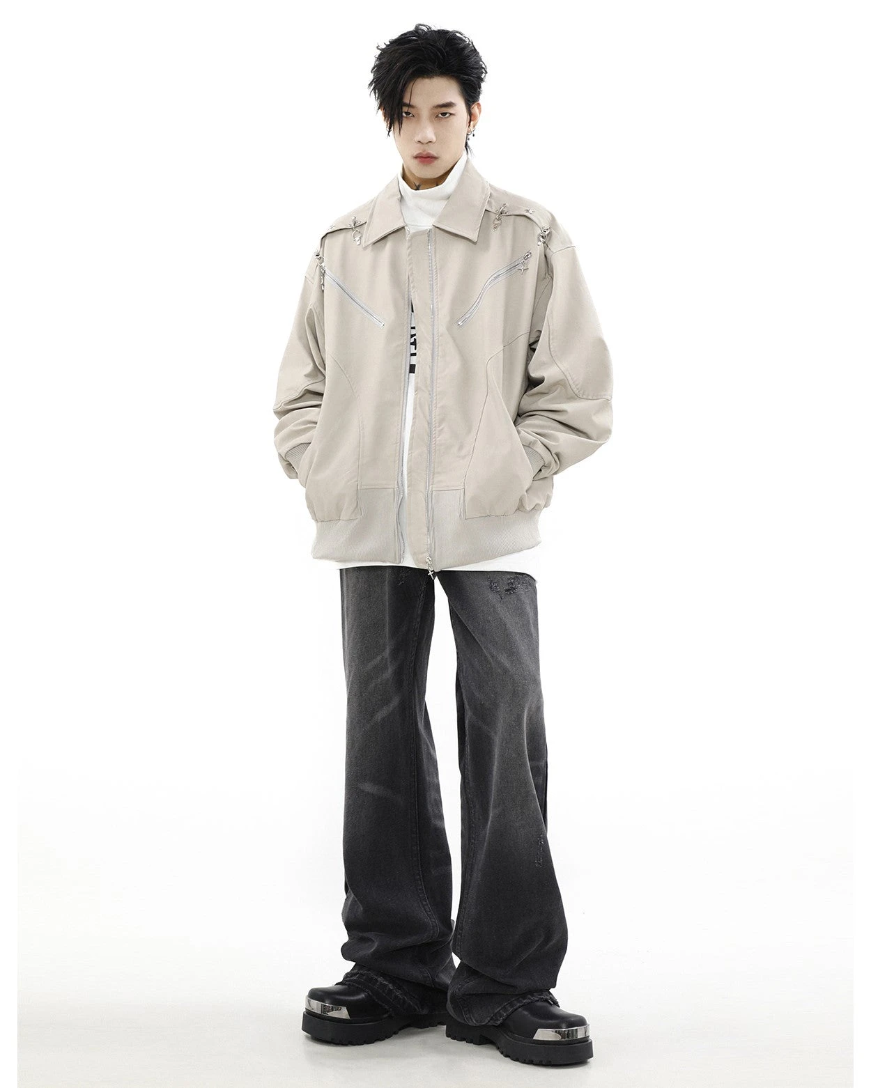 MRNEARLY Star-Studded Bomber Jacket(Mrnearly Star Studded Bomber Jacket) 18 MRNEARLY Star-Studded Bomber Jacket(Mrnearly Star Studded Bomber Jacket) - Image 16