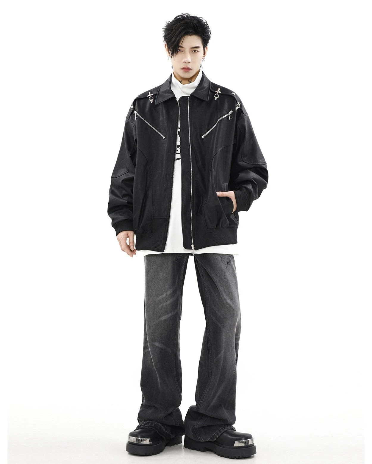 MRNEARLY Star-Studded Bomber Jacket(Mrnearly Star Studded Bomber Jacket) 14 MRNEARLY Star-Studded Bomber Jacket(Mrnearly Star Studded Bomber Jacket) - Image 12