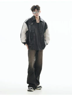 GCINIM Two-Tone Faux Leather Jacket(Gcinim Two Tone Faux Leather Jacket)
