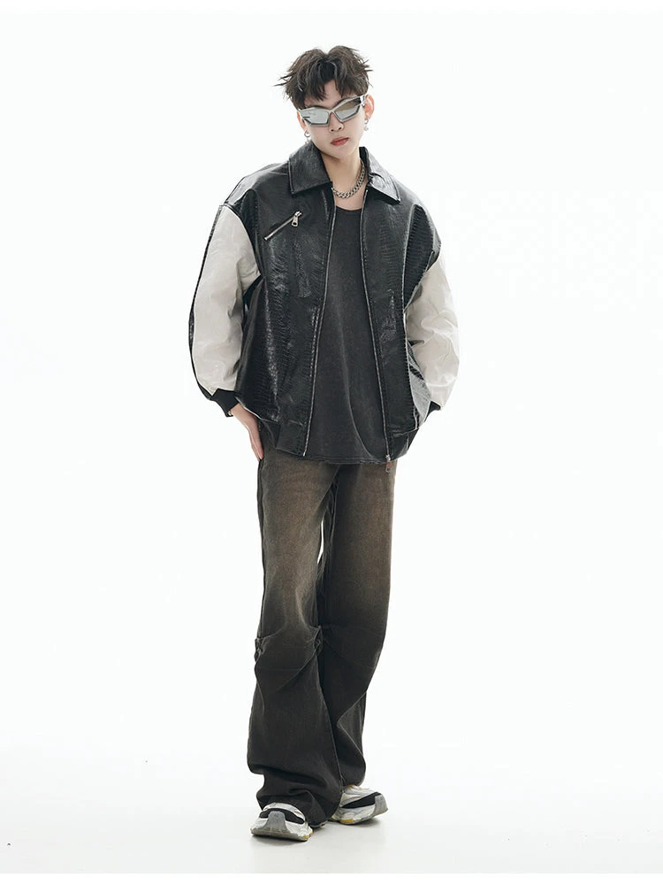 GCINIM Two-Tone Faux Leather Jacket(Gcinim Two Tone Faux Leather Jacket) 3 GCINIM Two-Tone Faux Leather Jacket(Gcinim Two Tone Faux Leather Jacket)