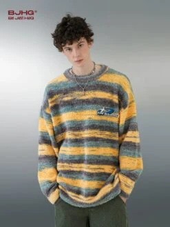 BJHG Contrast Painted Stripe Sweater(Bjhg Contrast Painted Stripe Sweater)