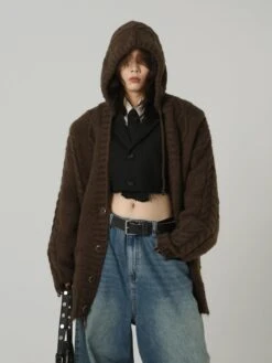 MASONPRINCE Edith Knit Hooded Cardigan(Masonprince Edith Knit Hooded Cardigan)