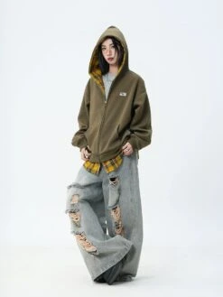 JUMPNEXT Layered Plaid Lined Zip Jacket(Jumpnext Layered Plaid Lined Zip Hoodie)