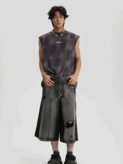 JHYQ Ripped Grunge Capri Cut Denim Shorts(Jhyq Ripped Grunge Capri Cut Denim Shorts)